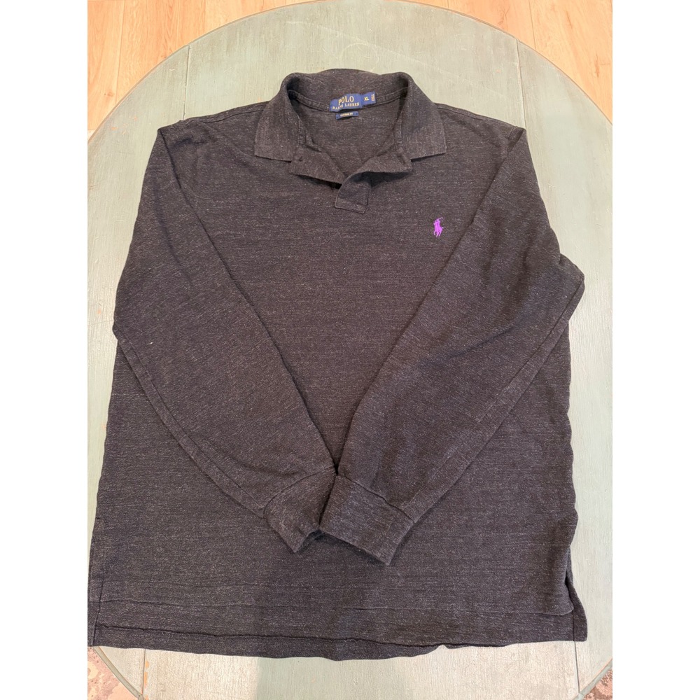 Polo Ralph Lauren Mens XL Custom Fit Long Sleeve Polo Shirt Charcoal Grey Purple